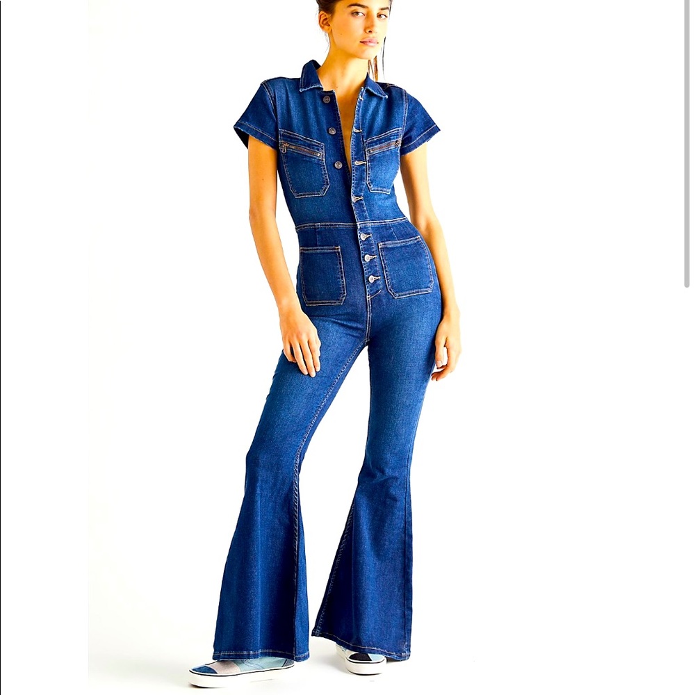 Free People Hearts Beat Coverall small denim one piece